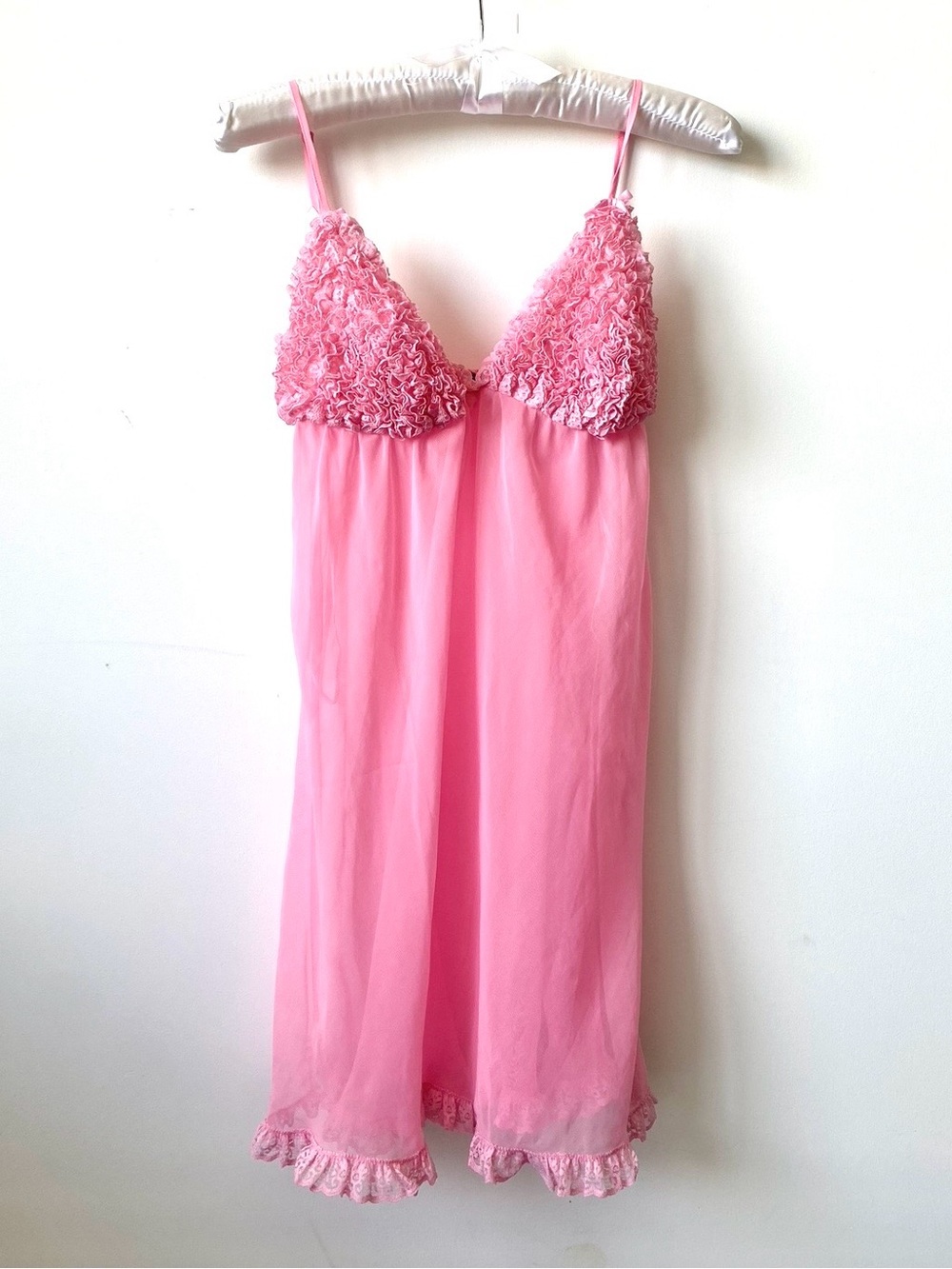 Pink ruffle babydoll mini slip Y2K vintage coquette romance whimsical